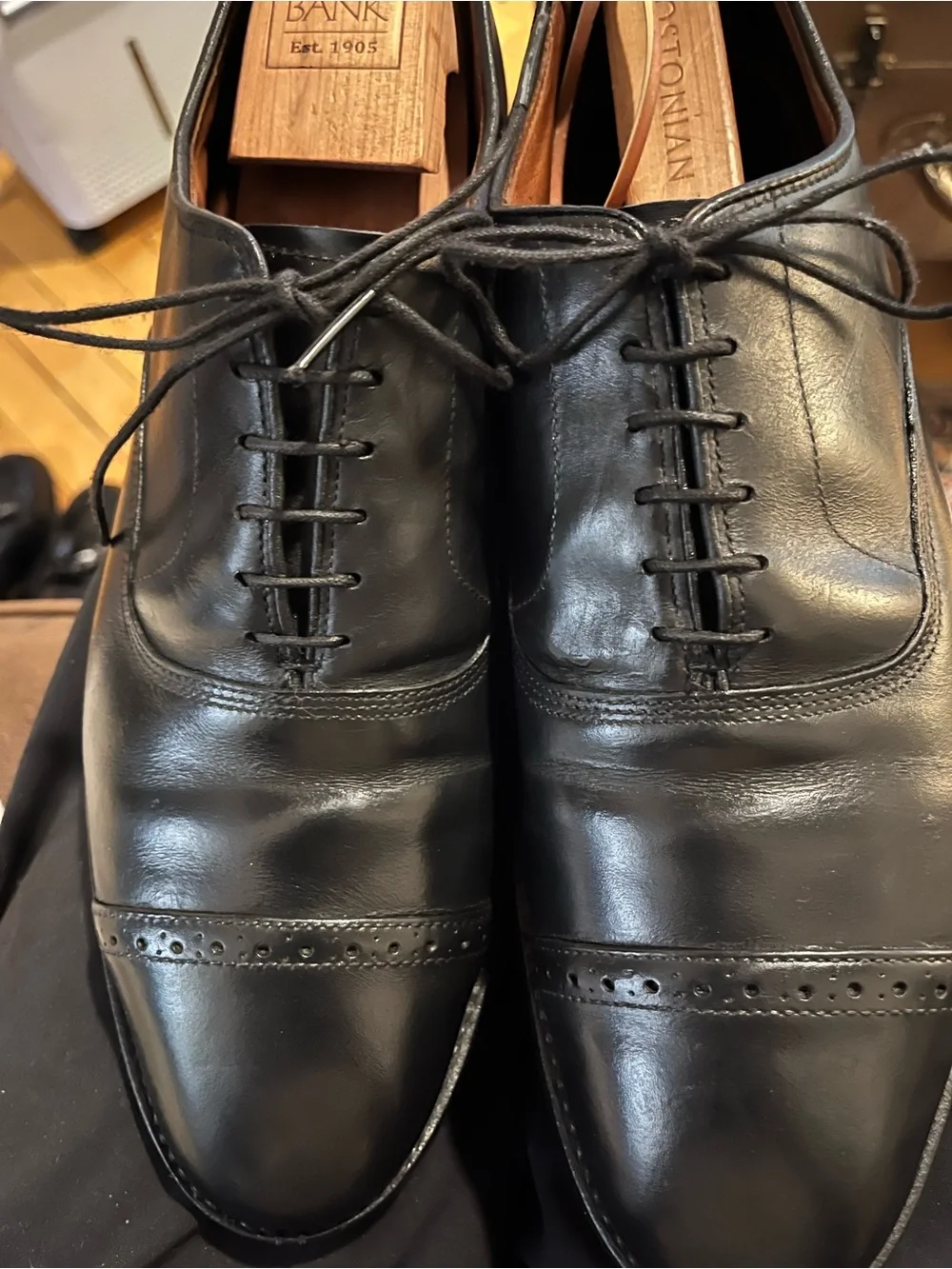 Allen Edmonds Black Cap-Toe Oxfords